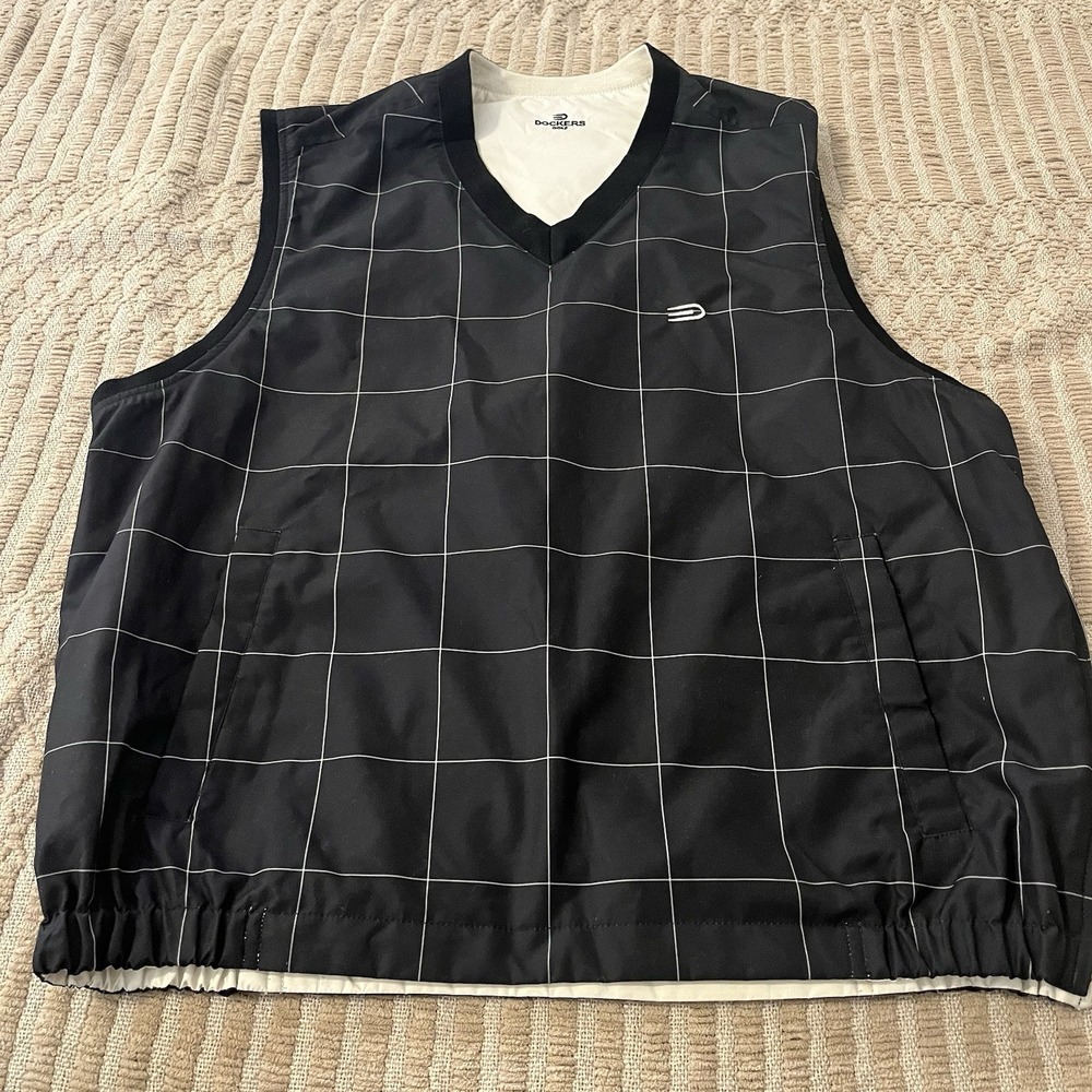 Dockers Golf  Men's XL Vest Jacket Reversible Stain‎ Defender, Windowpane Beige